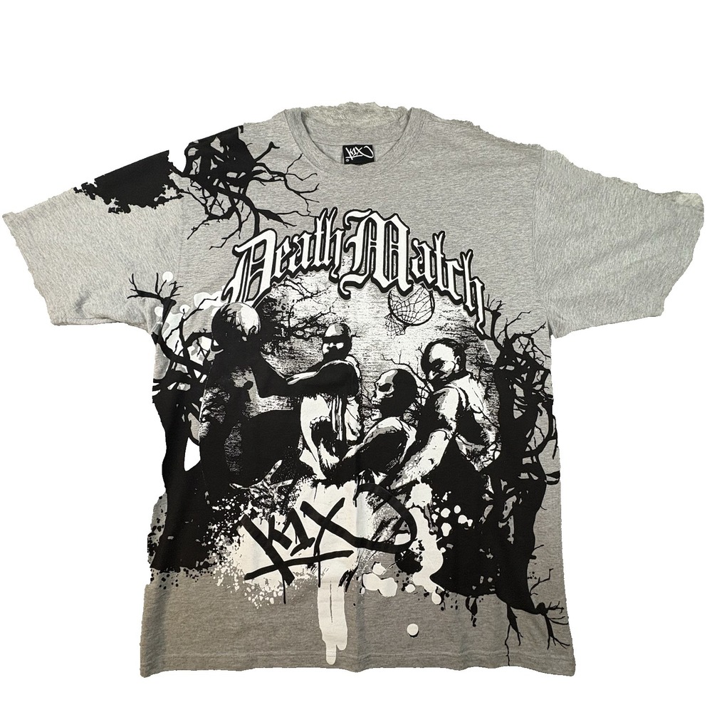 K1X Men's 3XL Gray Death Match Basketball Graphic T Shirt Y2K Streetwear SEE DES